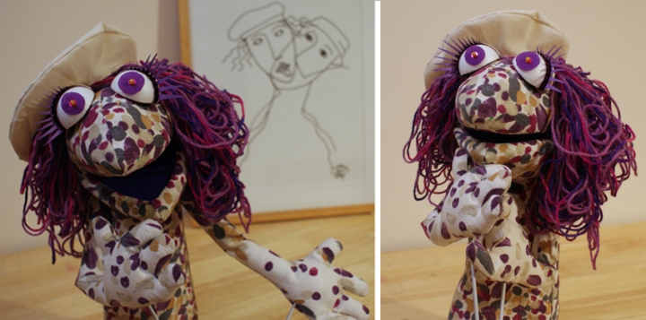 Finished puppet, the abstract artist with her work